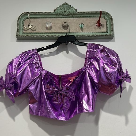 Sugar Thrillz Barbie Let go party metallic purple bow set skirt & crop top large - Picture 6 of 9